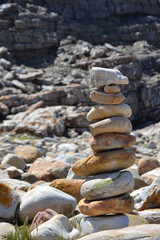 pillar of stones stacked at the cape of good hope