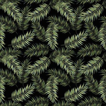 Exotic leaves, rainforest. Seamless, hand painted, watercolor pattern. watercolor background.