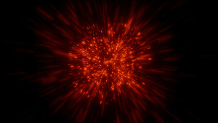 Abstract space star energy explosion on a black background. Motion. Core becoming many spreading particle.