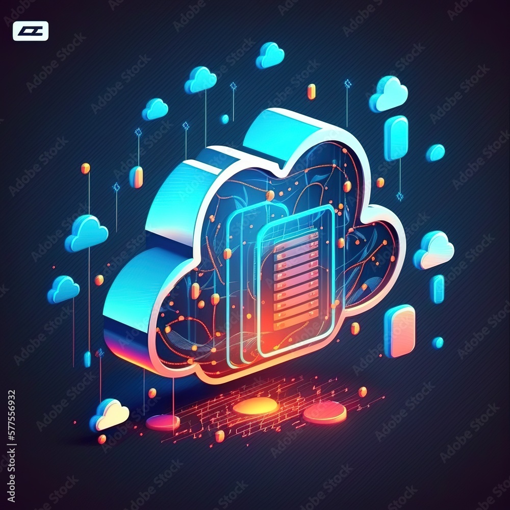 Canvas Prints cloud computing Storage and data transfer Cloud network , Cloud technology. Networking and internet service concept, generative ai