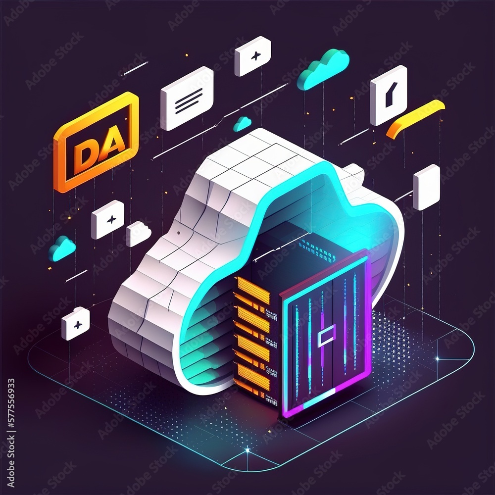 Poster cloud computing storage and data transfer cloud network, cloud technology, generative ai