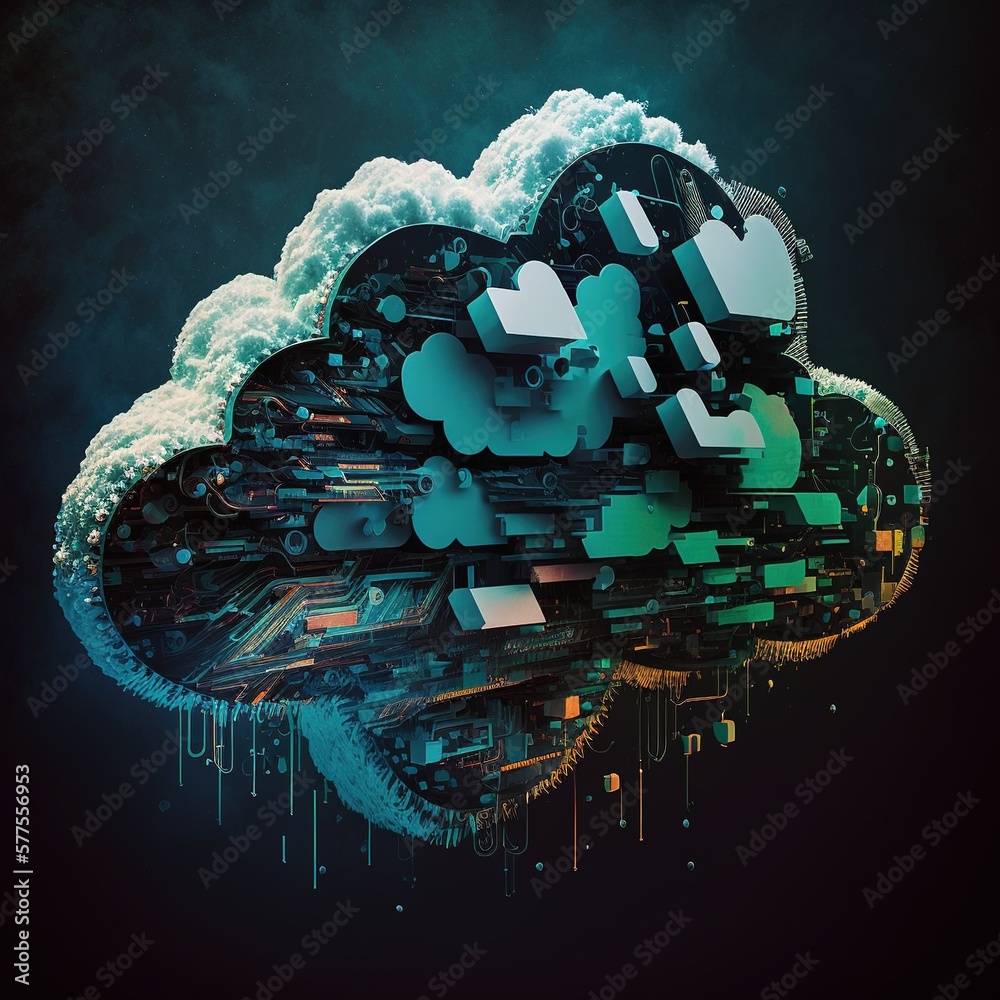 Poster cloud computing storage and data transfer cloud network, cloud technology, generative ai