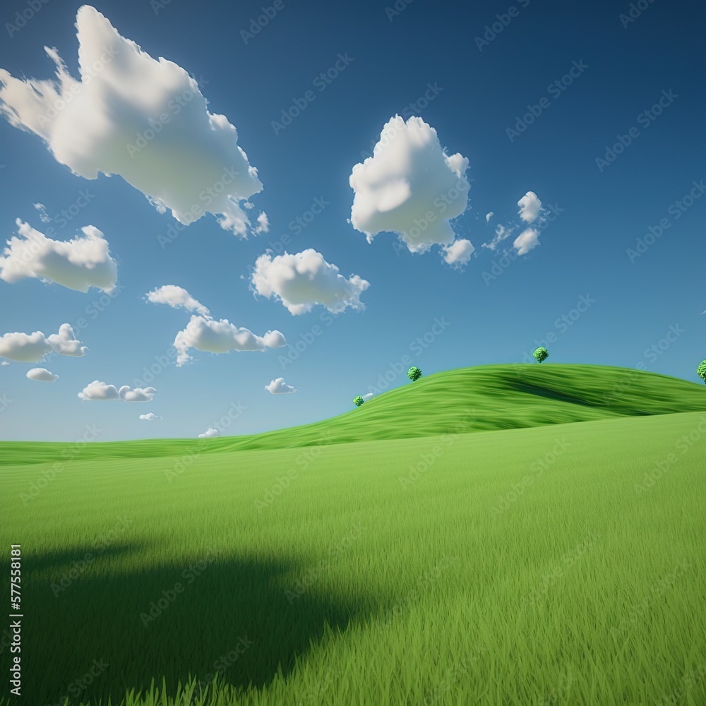 Canvas Prints green field and blue sky with clouds. generative ai