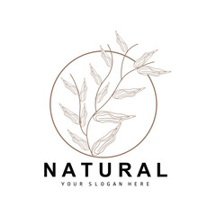 Simple Botanical Leaf and Flower Logo, Vector Natural Line Style, Decoration Design, Banner, Flyer, Wedding Invitation, and Product Branding