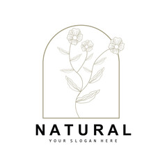 Simple Botanical Leaf and Flower Logo, Vector Natural Line Style, Decoration Design, Banner, Flyer, Wedding Invitation, and Product Branding