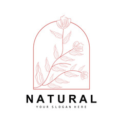Simple Botanical Leaf and Flower Logo, Vector Natural Line Style, Decoration Design, Banner, Flyer, Wedding Invitation, and Product Branding