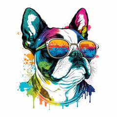 Cool Dogs Series Boston Terrier with a splash of color. Great for tshirts! - obrazy, fototapety, plakaty