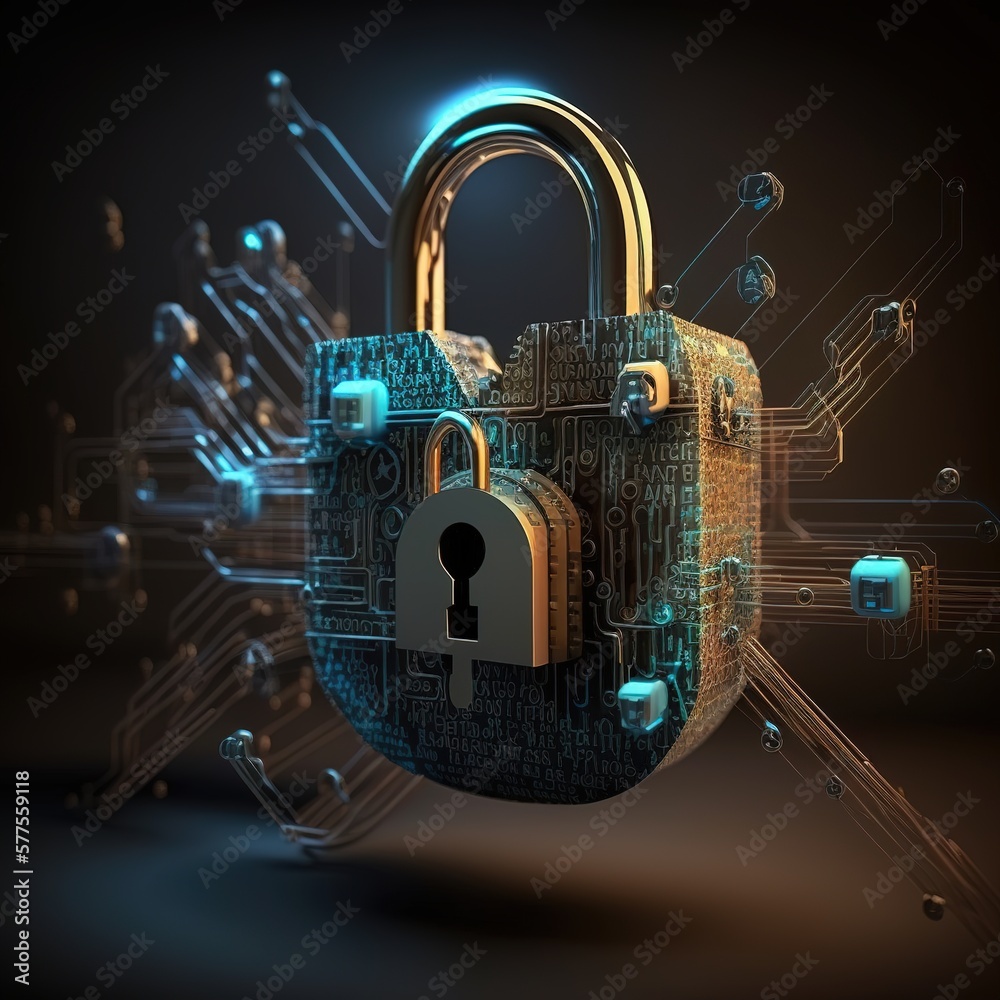 Poster lock and keys on digital background, privacy of cyber data and information. security of future techn