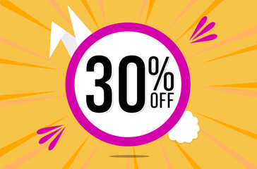 30 percent off. Orange banner with floating pink and white balloon for easter special offer and promotion.