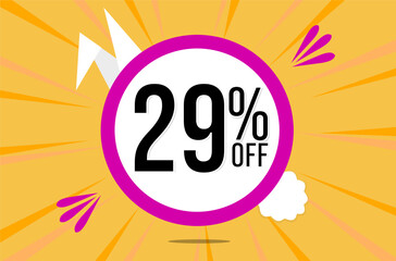 29 percent off. Orange banner with floating pink and white balloon for easter special offer and promotion.