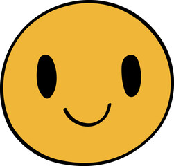 Smile Yellow Face in 70s or 60s Retro Style. Smiling 1970 Icon. Seventies Element. Groovy Flowers. Hand Drawn Vector Illustration.