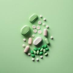 Assorted pharmaceutical medicine pills, tablets and capsules.Pills background, GENERATIVE AI - obrazy, fototapety, plakaty