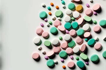 Close up of variety of colorful pills, capsules, and tablets, GENERATIVE AI