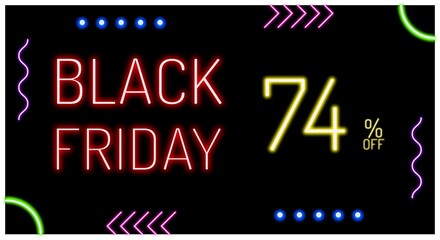 Black Friday tag  with neon lights. In colors: red, purple, blue, pink, yellow and green