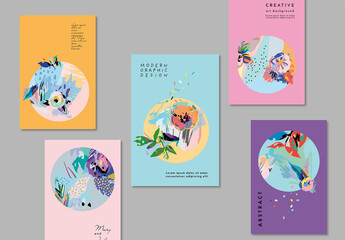Set of Creative Floral Cards Layout