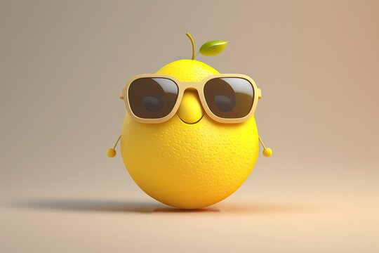 Cute Cartoon Lemon Character with Sunglasses (Created with Generative AI)