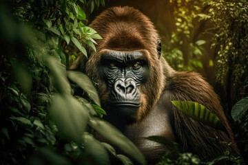 Fototapeta premium gorilla in the jungle. Generative AI