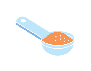 Spoon with groats. Equipment and kitchen utensils for cooking. Sticker for social networks and messengers. Ladle for measuring ingredients. Cartoon flat vector illustration