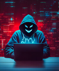 Hacker stealing data from laptop, hacker security measure