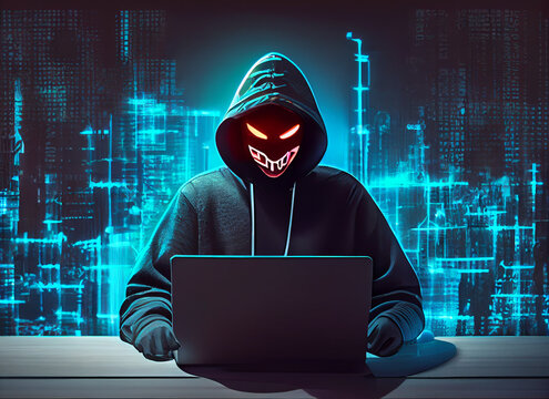 Hacker with computer, hacker security measure