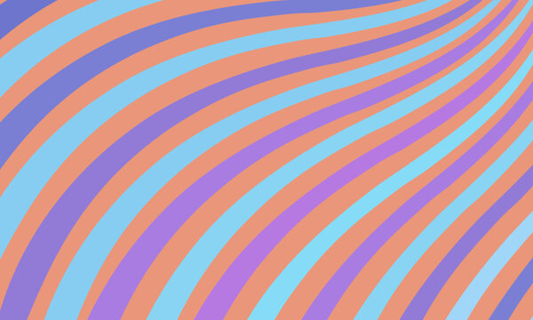 An abstract colorful pattern of wavy blue and purple lines on a soothing coral background. Composition in the form of arbitrary stripes. Vector illustration, EPS 10. Hippie. Copy space.