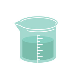 Filter with water. Cookware for separating liquid from dirty trace elements. Jar with markings for measuring and evaluating ingredient for cooking. Cartoon flat vector illustration