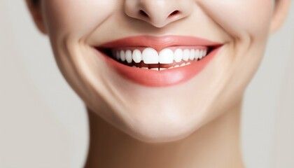 Fototapeta premium Woman beauty smile white teeth. Stomatology concept. Generative AI