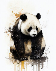Panda Bear Japanese Style Water Color Illustration. Generative AI