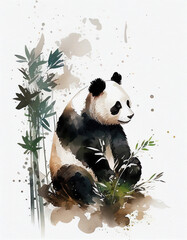 Panda Bear Japanese Style Water Color Illustration. Generative AI