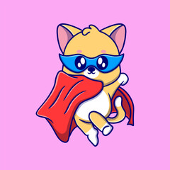 Cute super cat cartoon icon illustration. funny sticker for kids