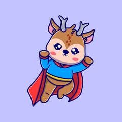 Cute super deer cartoon icon illustration. funny sticker for kids