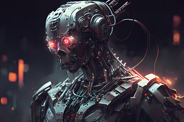 Portret robota przyszłości. Sztuczna inteligencja, mechaniczne ciała. Elektronika. Generative AI - obrazy, fototapety, plakaty