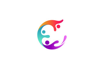 Group of people logo with shape people care for each other in colorful design