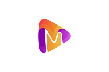 play media with m letter in logo design colorful