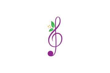 musical note logo with leaf decoration in simple design