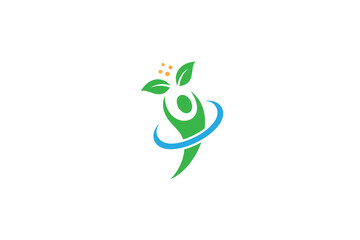 healthy people life logo with natural leaf in flat design