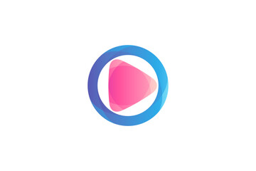 media play logo with circle frame in simple design