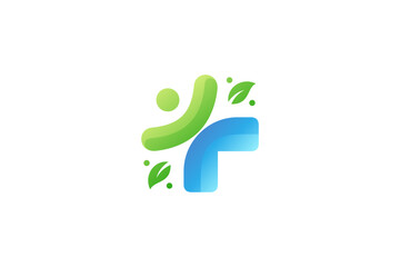 health medical logo with combination of healthy person shape in simple design style