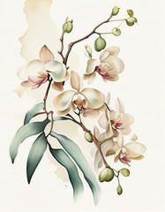 Beautiful Orchid Flower Japanese Style Watercolor Painting. Generative AI