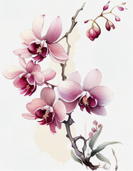 Beautiful Orchid Flower Japanese Style Watercolor Painting. Generative AI