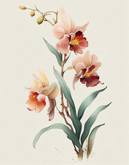 Beautiful Orchid Flower Japanese Style Watercolor Painting. Generative AI