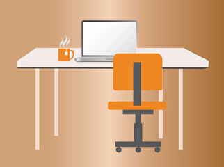Desk with laptop Vector, Workplace