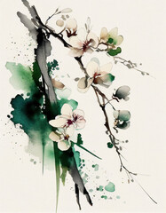 Beautiful Orchid Flower Japanese Style Watercolor Painting. Generative AI