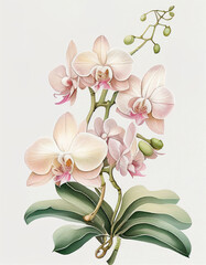 Beautiful Orchid Flower Japanese Style Watercolor Painting. Generative AI