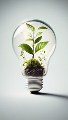 a plant inside a light bulb against a white background. Generative AI