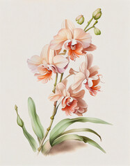 Beautiful Orchid Flower Japanese Style Watercolor Painting. Generative AI
