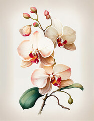 Beautiful Orchid Flower Japanese Style Watercolor Painting. Generative AI