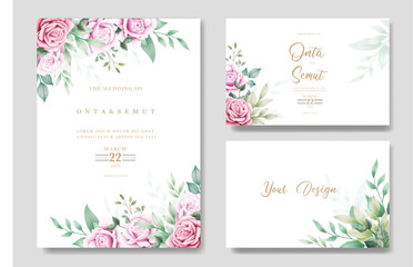 wedding invitation card with floral rose watercolor - obrazy, fototapety, plakaty