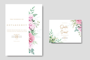 Fototapeta na wymiar wedding invitation card with floral rose watercolor