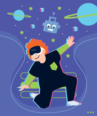 Boy playing games with virtual reality headset